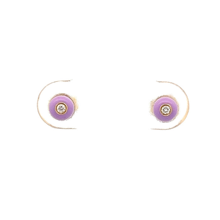.03 Diamond & Pink Enamel Stud Earrings in 14k