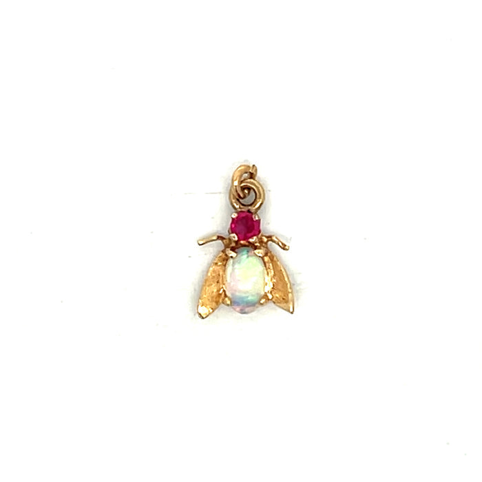 .09 Ruby & Opal Insect Charm in 14k Yellow Gold