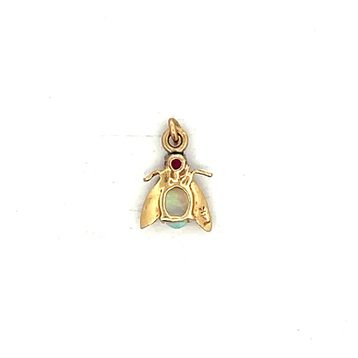.09 Ruby & Opal Insect Charm in 14k Yellow Gold
