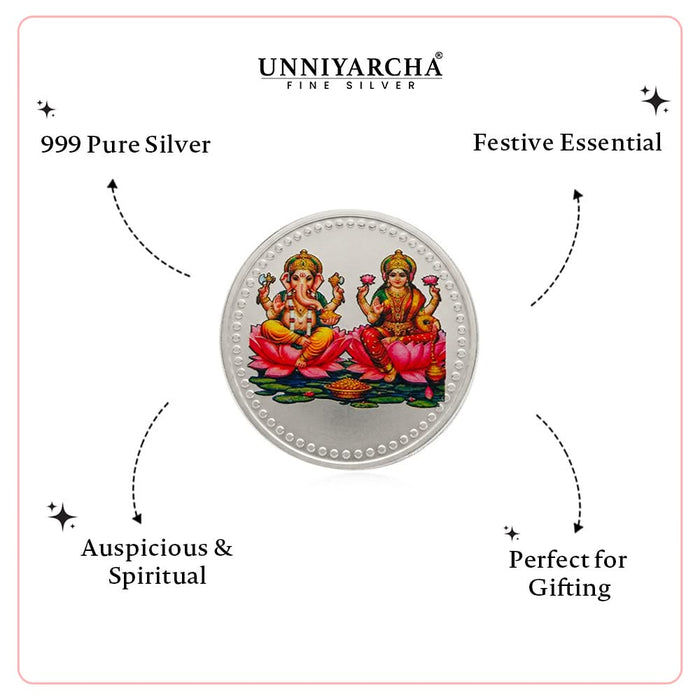 10 Gram 999 Pure Silver Coin Laxmi Ganesh Color Print