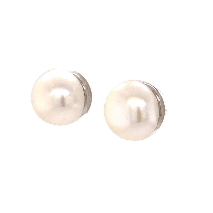 10mm Pearl Earrings in 14k White Gold