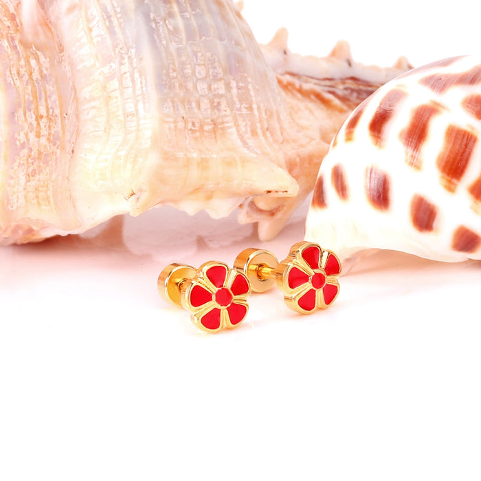 12 pairs 6.5mm Steel / Gold Flower Mixed Color Screwback Stud Earrings asonjewelry