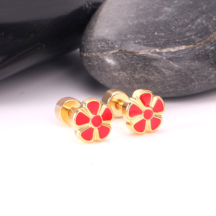 12 pairs 6.5mm Steel / Gold Flower Mixed Color Screwback Stud Earrings asonjewelry