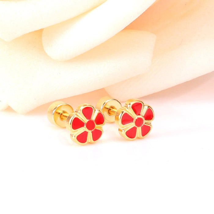 12 pairs 6.5mm Steel / Gold Flower Mixed Color Screwback Stud Earrings asonjewelry