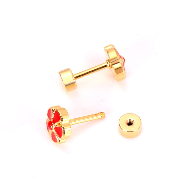 12 pairs 6.5mm Steel / Gold Flower Mixed Color Screwback Stud Earrings asonjewelry