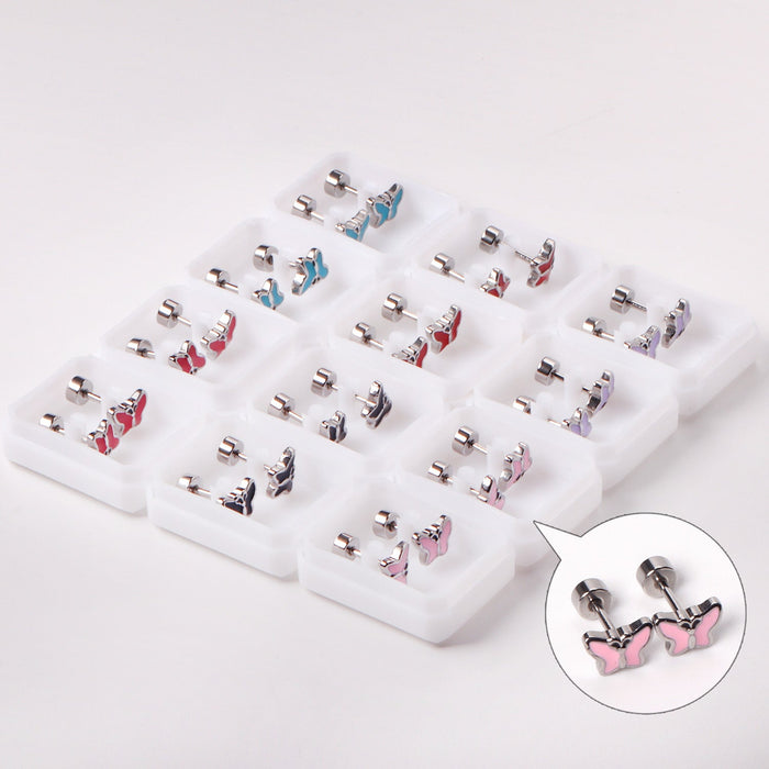 12 pairs 7.5mm*5.5mm Steel/Gold Mixed Color Screwback Earrings asonjewelry