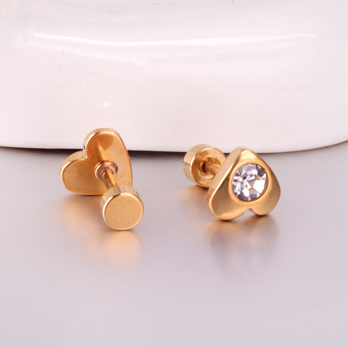 12 pairs 7mm steel/golden heart mix/white diamond screw plugs asonjewelry