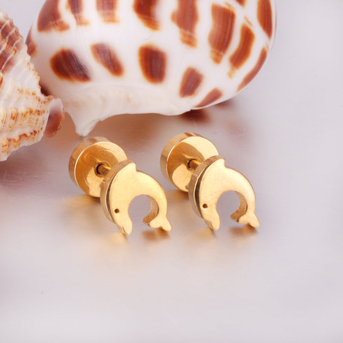12 pairs Dolphin Shape Steel Goldtone Screwback Stud Earrings asonjewelry