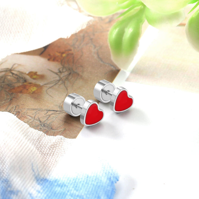 12 pairs Steel Heart Red Clip-On Earrings asonjewelry