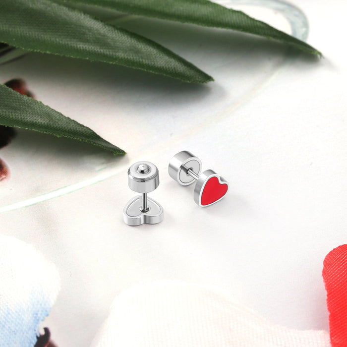 12 pairs Steel Heart Red Clip-On Earrings asonjewelry
