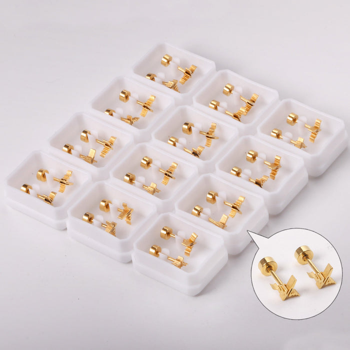 12 pairs Steel/Gold Current Screwback Earrings without Drill asonjewelry