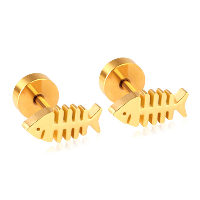12 pairs steel/gold Cut Fishbone Screwback Earrings without diamonds asonjewelry