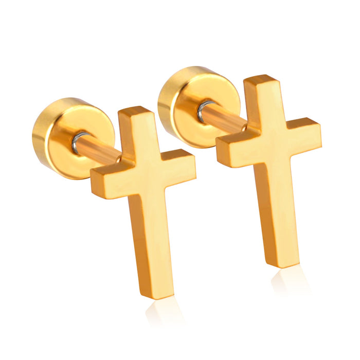 12 pairs steel/golden Cross Screwback Earrings w/o drill asonjewelry