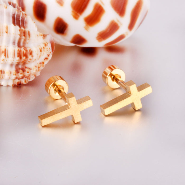 12 pairs steel/golden Cross Screwback Earrings w/o drill asonjewelry