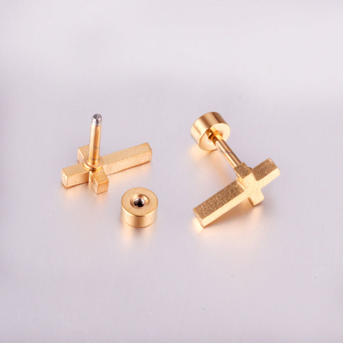 12 pairs steel/golden Cross Screwback Earrings w/o drill asonjewelry