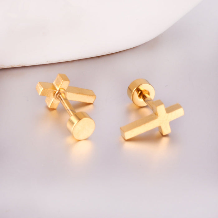 12 pairs steel/golden Cross Screwback Earrings w/o drill asonjewelry