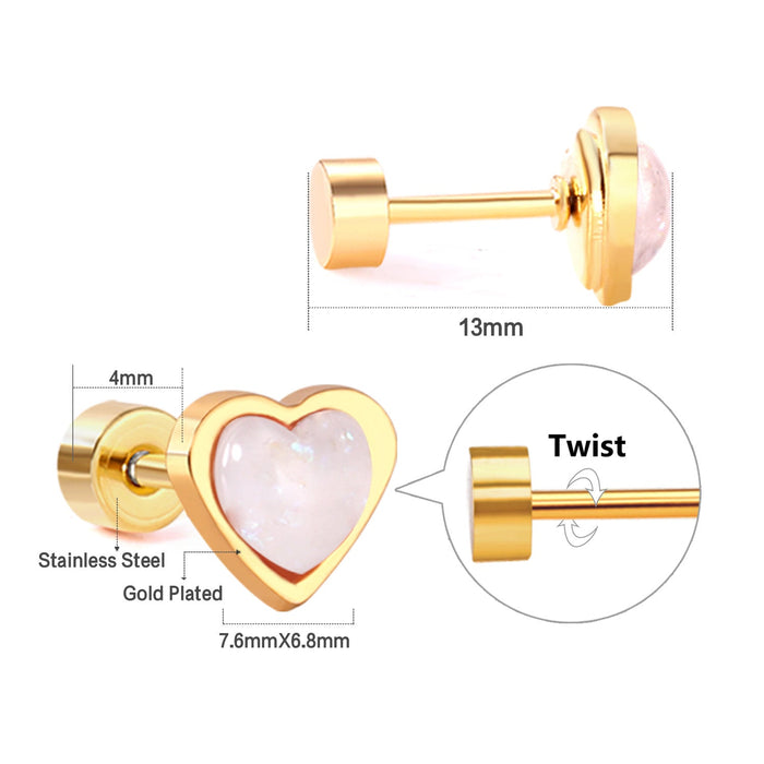 12 pairs steel/golden heart shaped gravel ombre screw back stud earrings asonjewelry