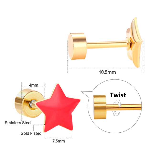 12 pairs steel/golden star ombre screwback stud earrings asonjewelry