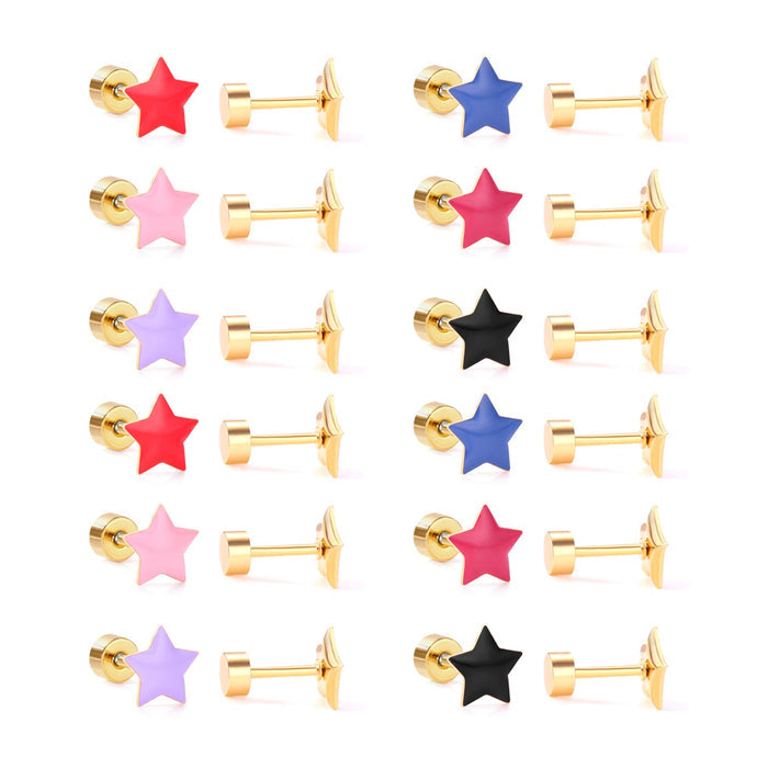 12 pairs steel/golden star ombre screwback stud earrings asonjewelry