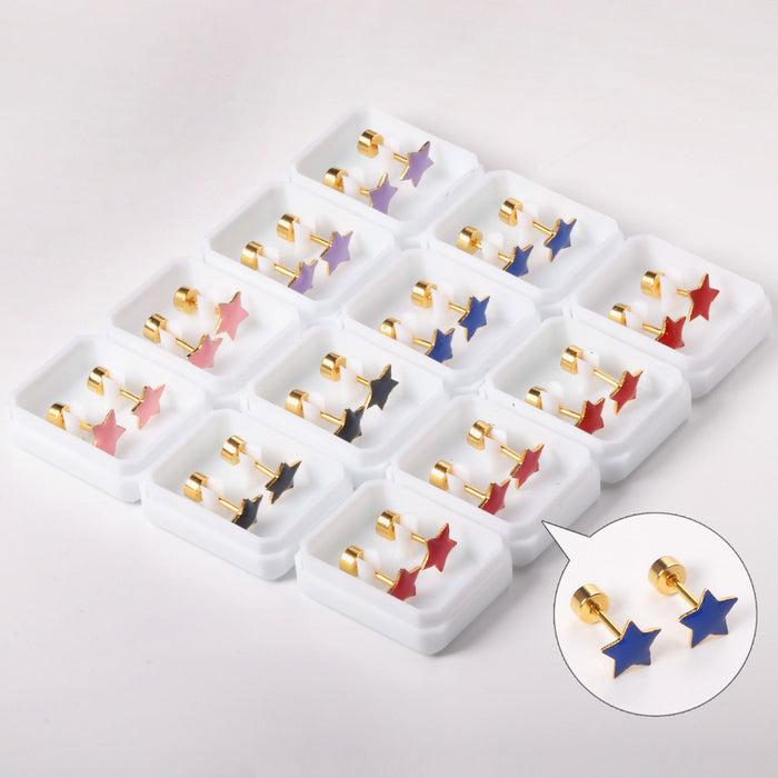 12 pairs steel/golden star ombre screwback stud earrings asonjewelry