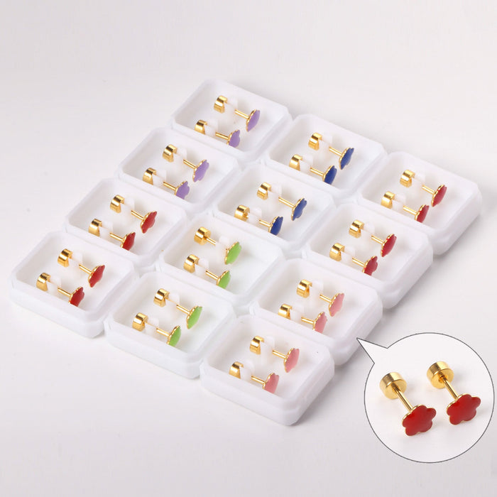 12 pairs steel/plum color mix stud earrings asonjewelry