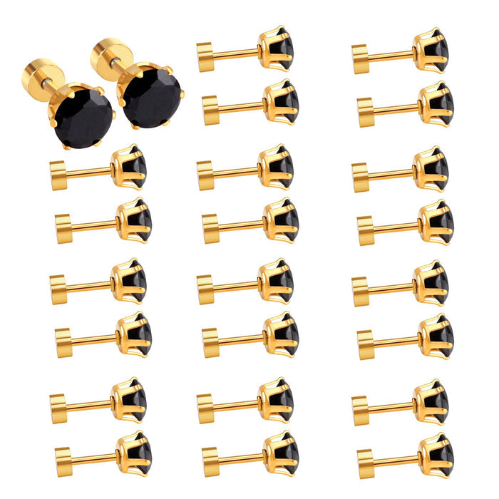 12 pcs3mm~7mm round white diamond screw plugs in gold/steel color asonjewelry