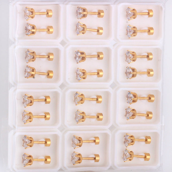 12 pcs3mm~7mm round white diamond screw plugs in gold/steel color asonjewelry