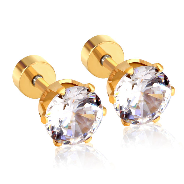 12 pcs3mm~7mm round white diamond screw plugs in gold/steel color asonjewelry