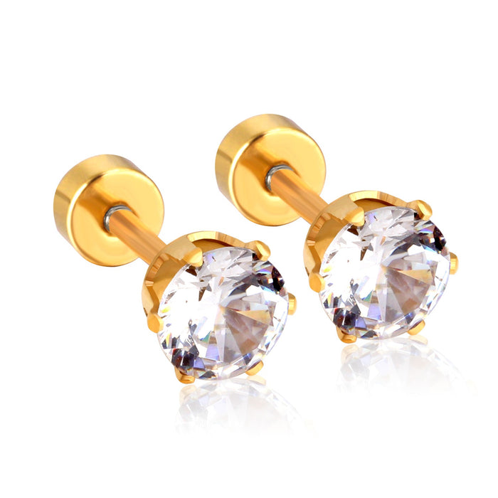 12 pcs3mm~7mm round white diamond screw plugs in gold/steel color asonjewelry