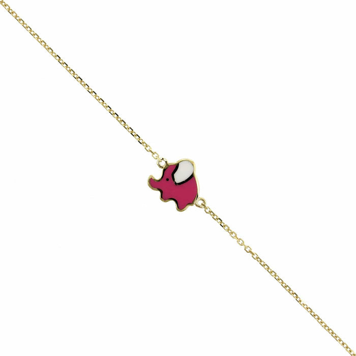 14K Yellow Gold Elephant Pink Enamel Bracelet