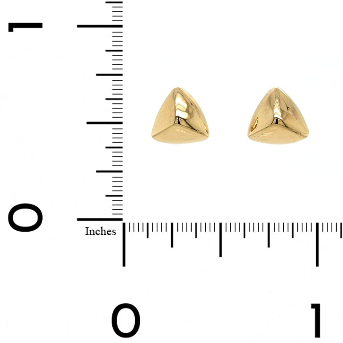 14K Yellow Gold Puffed Triangle Studs