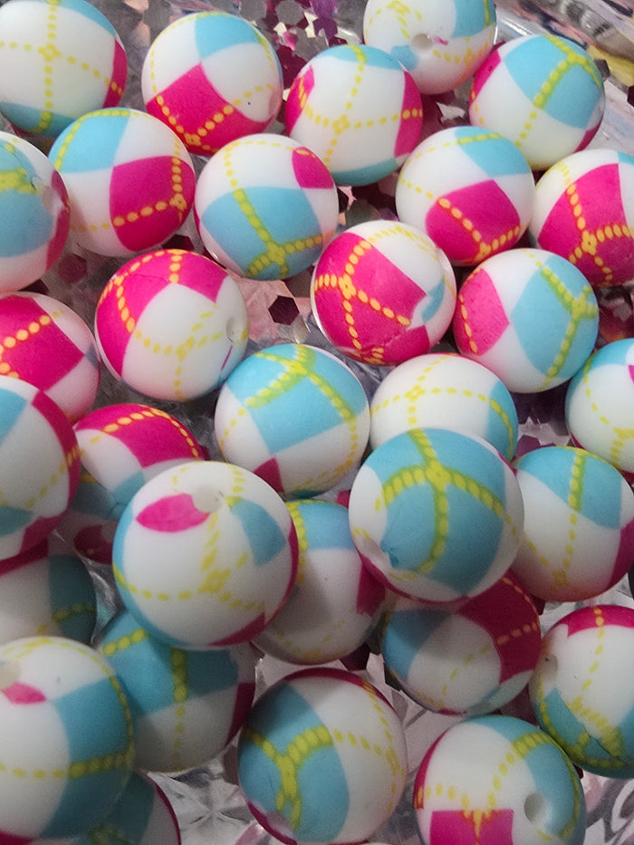 15mm silicon beads- Plaid lines