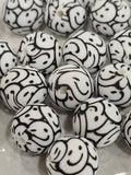 15mm Silicon beads smiley black and white