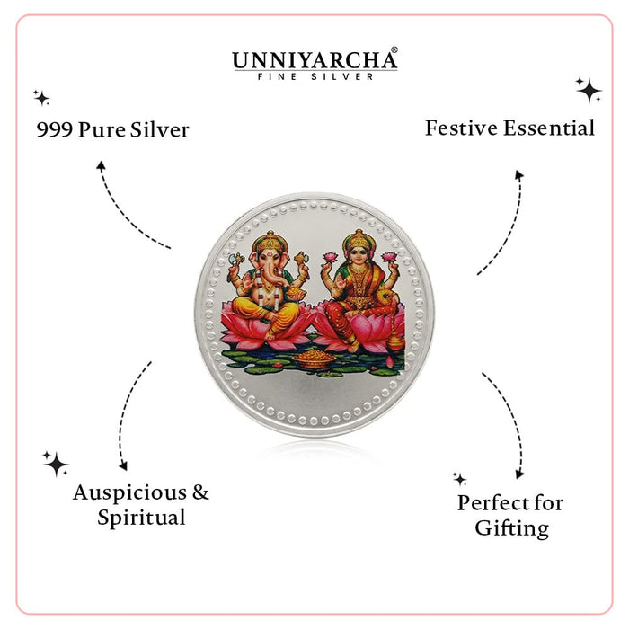 20 Gram 999 Pure Silver Coin Laxmi Ganesh Color Print