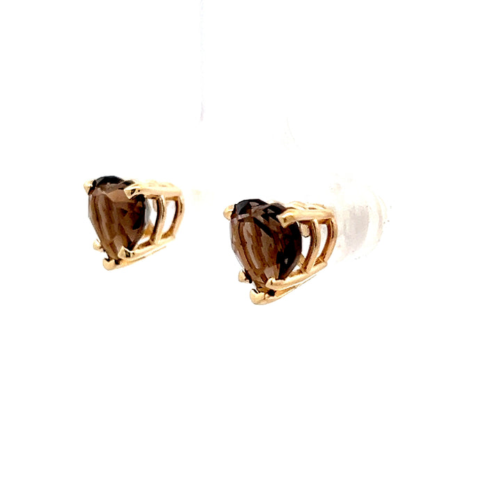 2.02 Heart Shaped Smokey Quartz Stud Earrings 14k