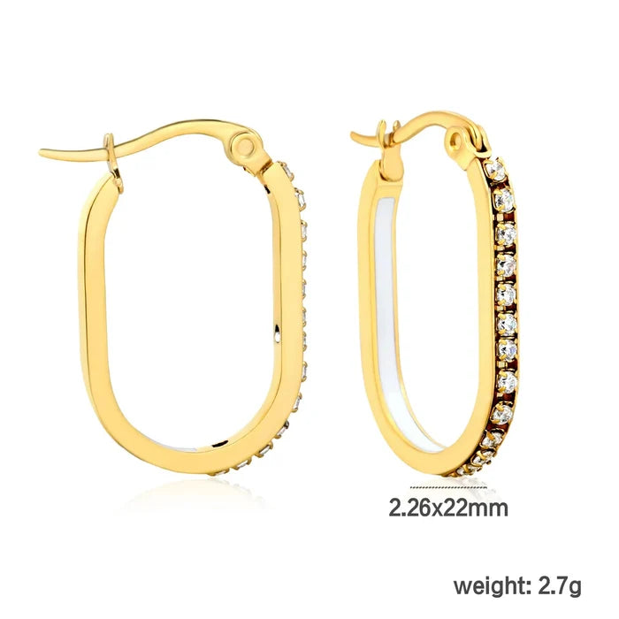 2.26 * 22mm oval-shaped geometric band with white/purple/blue/pink/orange diamonds, ear hooks, golden color asonjewelry