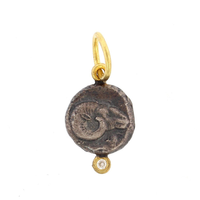 24K Yellow Gold and Sterling Silver Ram Head Charm