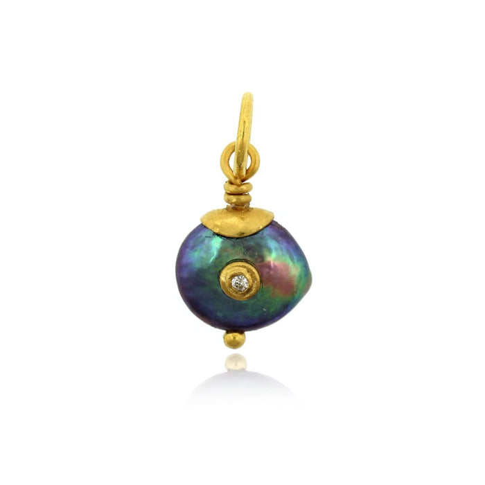 24K Yellow Gold Pearl Diamond Charm