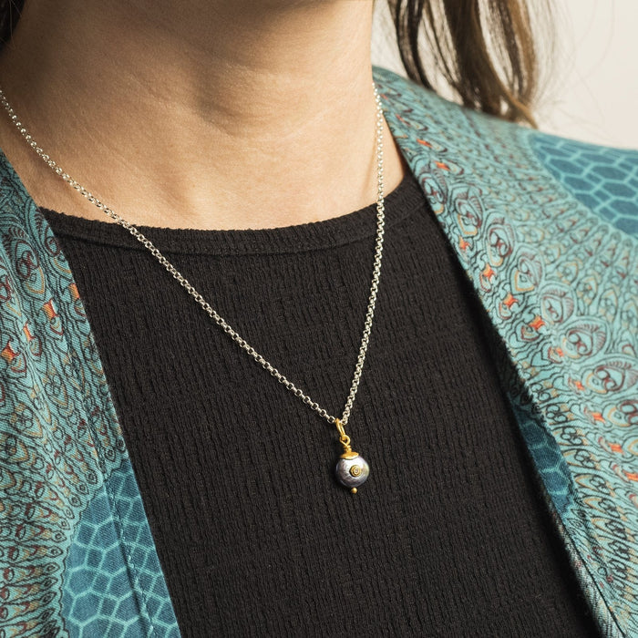 24K Yellow Gold Pearl Diamond Charm