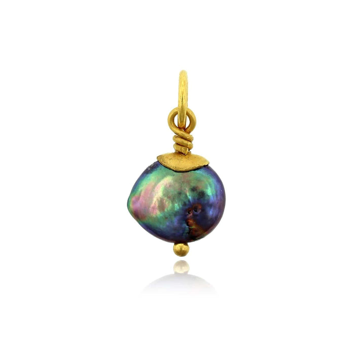 24K Yellow Gold Pearl Diamond Charm
