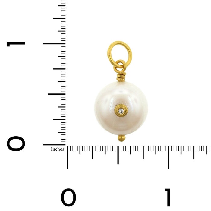 24K Yellow Gold Pearl with Diamond Charm