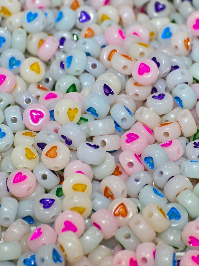 2mm Glow in the dark heart beads