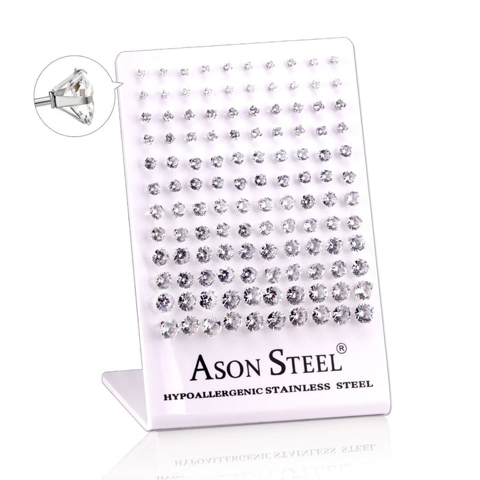 3-8mm Snapback Steel/Gold Four Claw Round White Diamond Stud Earrings asonjewelry