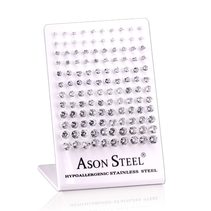 3-8mm Snapback Steel/Gold Four Claw Round White Diamond Stud Earrings asonjewelry