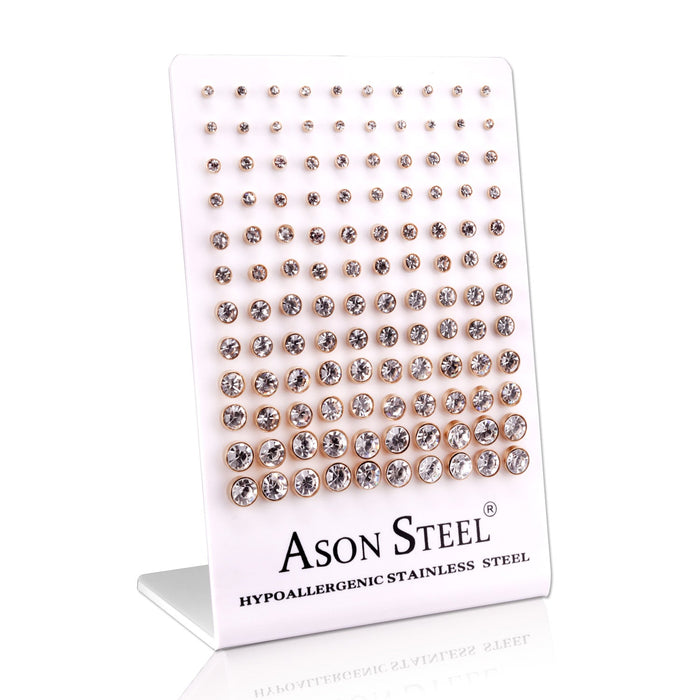 3-8mm Snapback Steel/Gold/Rose Gold Cylinder White/Black Diamond Stud Earrings asonjewelry