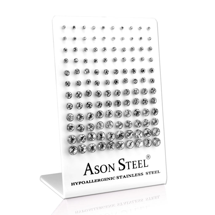 3-8mm Snapback Steel/Gold/Rose Gold Cylinder White/Black Diamond Stud Earrings asonjewelry