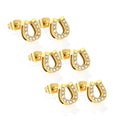 3 pairs of 8*9.1mm U-shaped white diamond stud earrings Gold asonjewelry