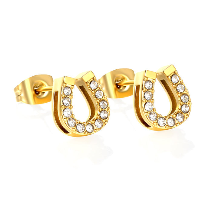 3 pairs of 8*9.1mm U-shaped white diamond stud earrings Gold asonjewelry