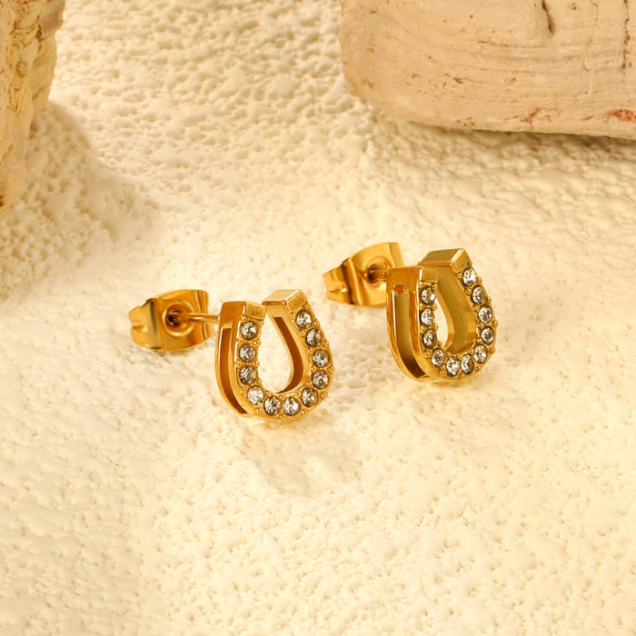 3 pairs of 8*9.1mm U-shaped white diamond stud earrings Gold asonjewelry