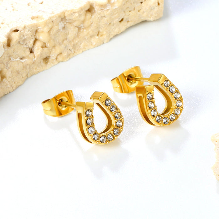 3 pairs of 8*9.1mm U-shaped white diamond stud earrings Gold asonjewelry